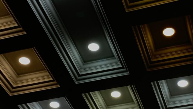 a group of lights that are on a ceiling